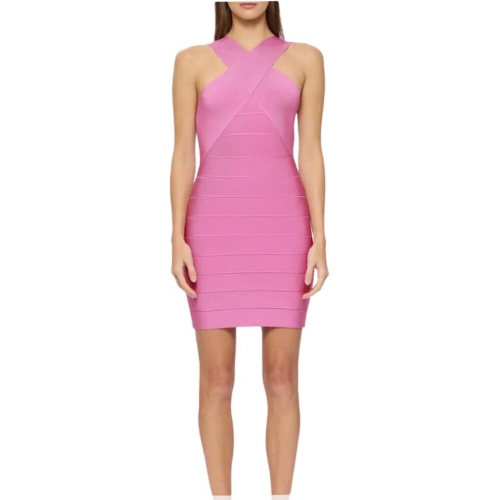 Herve Leger NWT Crisscross Bandage Bodycon Minidress Size Small Carnation Pink